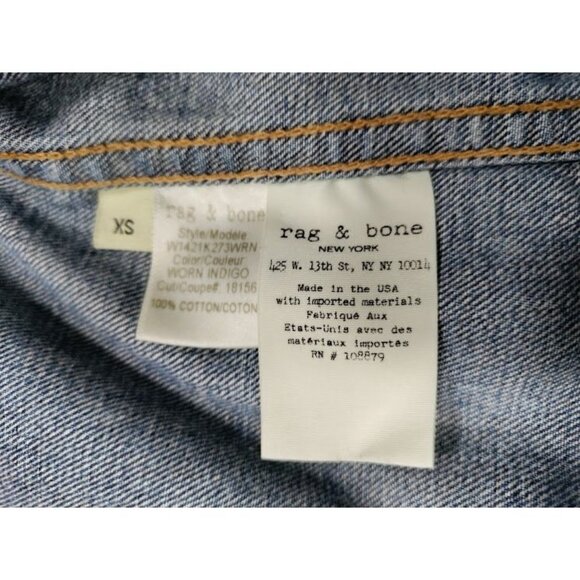 Rag & Bone 100% Cotton Long Sleeve Nico Denim Y2K Jacket Worn Indigo Size XS - Picture 10 of 10